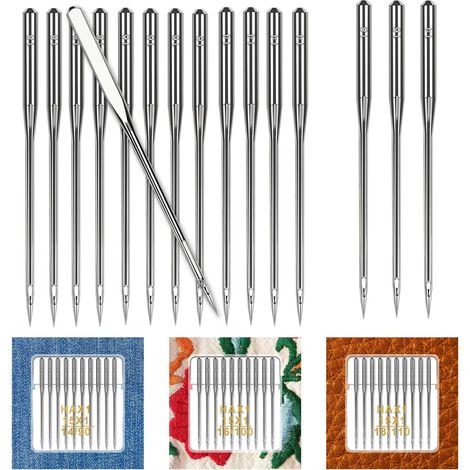 Lot de 60 aiguilles robustes pour machine à coudre - Taille universelle 90/14 100/16 110/18 - Pour cuir, jeans, toile, tissu épais - Manteau d'automne (1/5)
