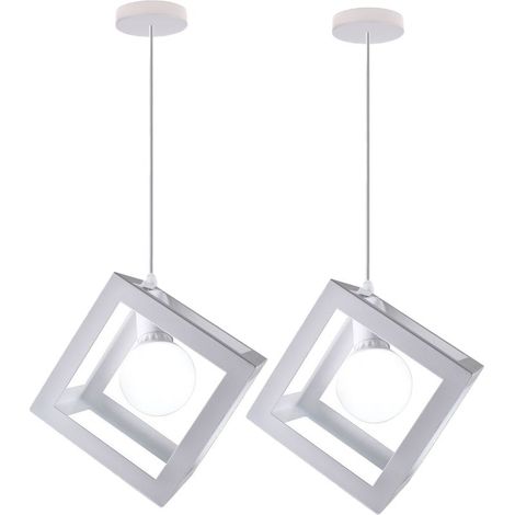 2PCS Suspension Lustre En Forme De Cube Suspension Luminaire Moderne Plafonnier Rétro Vintage Blanc (1/5)