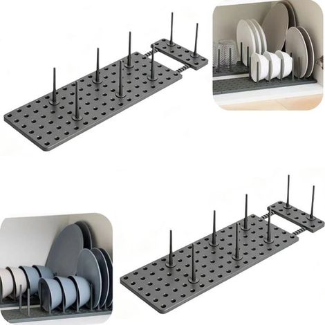 Égouttoirs réglables lot de 2 - rangements pour assiettes, bols et casseroles, étanches pour cuisine, gris, 15 x 40 cm (1/5)
