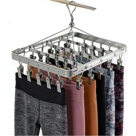 Étendoir à Linge en métal avec 36 Clips, Crochet Coupe-Vent, Pince à Linge Pliable pour Chaussettes, Soutien-Gorge, sous-vêtements (argenté) (1/5)
