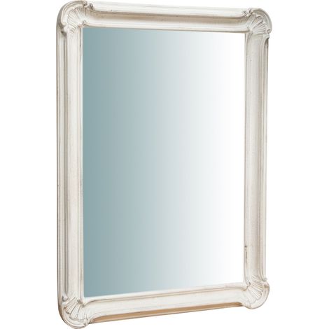 Rechteckiger Badezimmer-Wandspiegel 64X5X89 cm Vertikaler horizontaler Spiegel, weißer Holzrahmen. Langer Spiegel zum Aufhängen