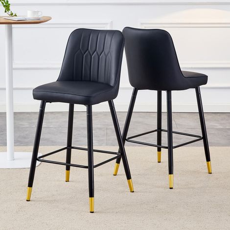 Lot 2 tabourets bar 100 cm simili cuir noir, piètement métal avec repose-pieds, design élégant (1/5)