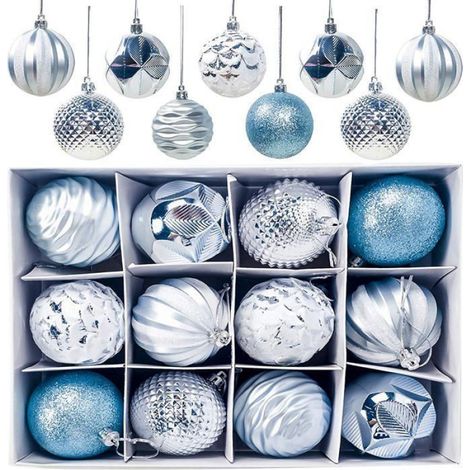 12 Boules de Noël, décoration intérieure et extérieure, finition mate et brillante, plastique incassable, pour sapin de Noël (1/5)