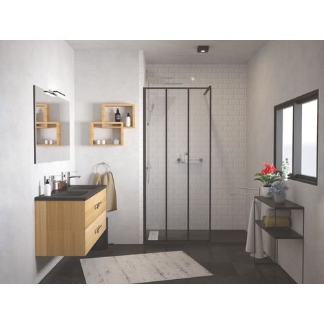ONDEE - Mampara de baño VERIA - Vidrio templado - Decoración y acabados negro mate - 90x200x0,8cm (1/5)