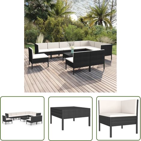 The Living Store 11-tlg. Garten-Lounge-Set mit Auflagen Poly Rattan Schwarz - Gartenmöbeln - Loungemöbel - Outdoor-Möbel - Rattanmöbel - Gartenloungeset (1/5)
