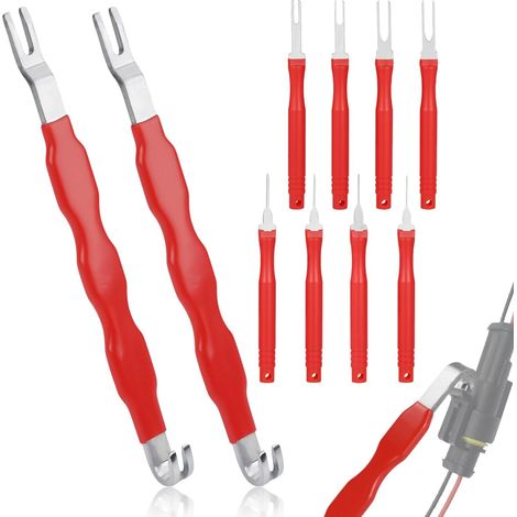 2pcs Outils de Séparation de Connecteurs Électriques Automobiles et 8pcs Outils d'Extraction Bornes, Extracteur Connecteurs Universel pour Voitures et Camions (Rouge) (1/5)