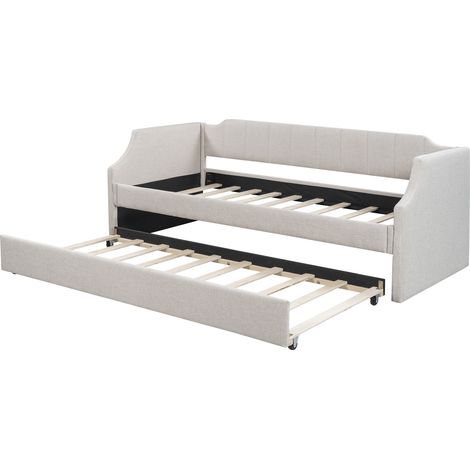 Cama de día capitoné 90 x 200 cm con cama nido, beige HOMVRA (1/5)