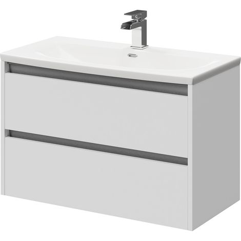 Wholesale Domestic City Gloss White 800mm Wall Mounted 2 Drawer Vanity Unit and Curved Basin with 1 Tap Hole (1/5)