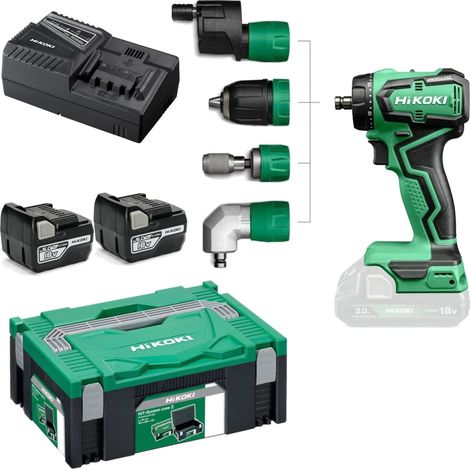 Perceuse-visseuse 18V - 165mm - 55Nm + 2 batteries 5Ah + chargeur en coffret HitCase II - HIKOKI - DS18DDQWSZ