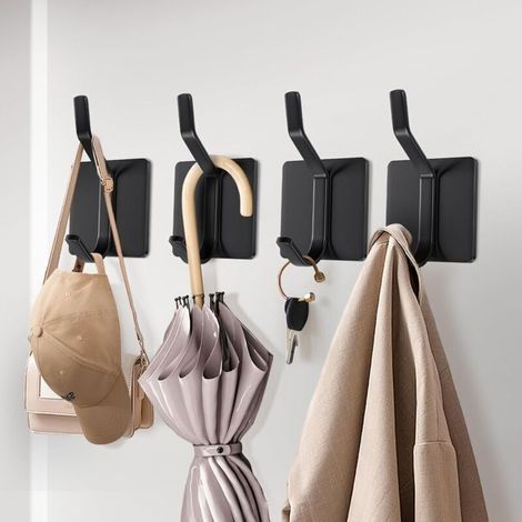 4-teilige Wandgarderobe, kein Bohren erforderlich, Handtuchhalter fürs Badezimmer, Badezimmerhaken, selbstklebende Wandhaken (1/4)