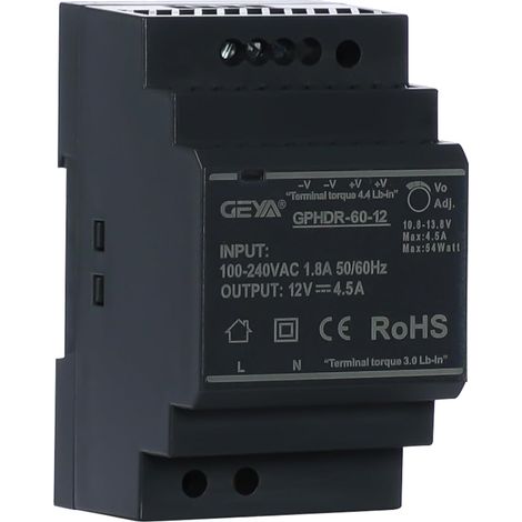 Alimentation à découpage,transformateur monophasé sur rail DIN,conversion de 100V CA à 240V CA en DC12V(GPHDR-60W-12V-4.5A) (1/5)