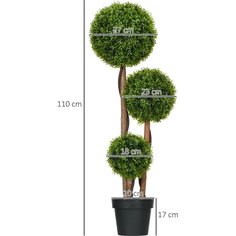 Künstlicher Buchsbaum groß 110cm, UV-beständige Kunstpflanze mit 3 Kugeln für Wohnzimmer Schlafzimmer Büro Garten (1/5)