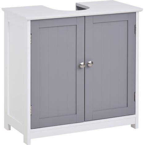 Mobile bagno Irovami, autoportante con 2 ante e ripiano regolabile per lavabo con o senza colonna, bianco e grigio