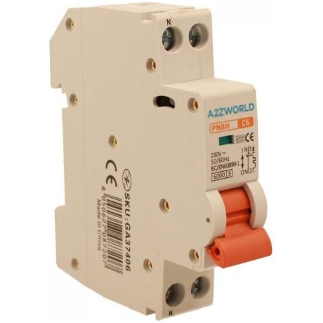 MCB Interruttore Magnetotermico Automatico Curva C 1P+N 1M 6000A C6A AC 230V IP20 IEC60898-1 PN8H