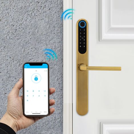 Serrure à empreinte digitale ultra-fine avec poignée Serrure à combinaison intelligente Serrure électronique Serrure de sécurité intelligente (dorée) (1/5)