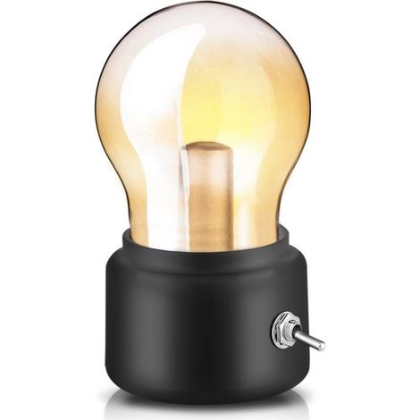 Retro-Glühbirne (schwarz), Mini-USB-wiederaufladbare LED-Nachttischlampe, elegant, ideal für Schlafzimmer oder Büro. (1/5)