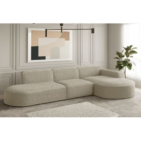Ecksofa Designersofa PALMA in Stoff Ascot Champagne Ottomane Rechts (1/2)
