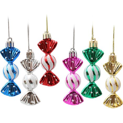 Lot de 6 décorations de Noël colorées en forme de bonbons, à suspendre, pour décorer votre maison et vos fêtes. (1/5)