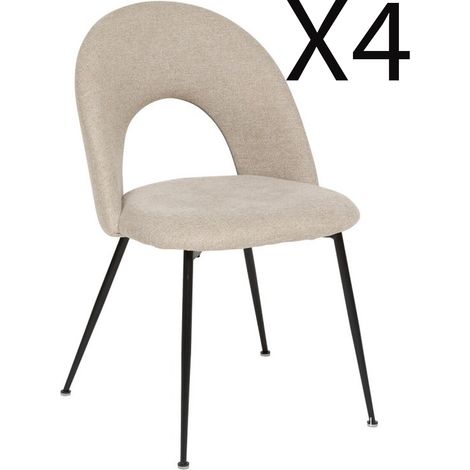 Pegane – Lot de 4 chaises de salle à manger en tissu beige – Pied en métal noir – Dimensions 53x49x81 cm – Pour intérieur moderne (1/4)