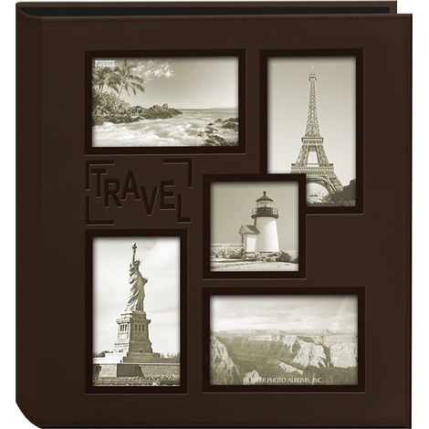 Albums Photo Cadre Photo Collage de Voyage en Relief Cousu Album Photo Couverture en Similicuir, Marron, (1/4)