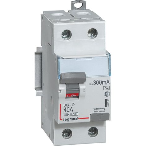 Interrupteur différentiel DX³-ID arrivée haute et départ bas à vis - 2P 230V 40A typeAC 300mA - 2 modules - 411525 - LEGRAND