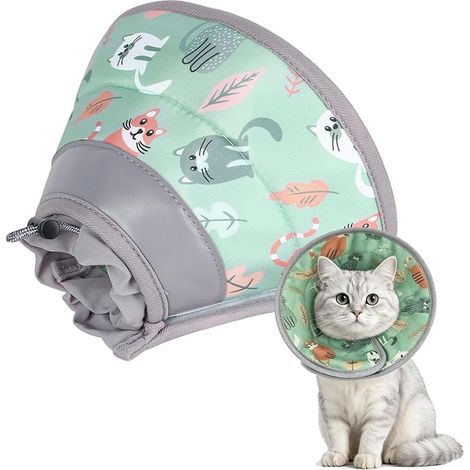 Collerette Chat, Ajustable Souple Collerettes pour Chats, Colerette Chat Anti Lechage et Anti Morsure, pour Chiens et Chats Après Une Opération Chirurgicale(Vert Menthe, M) (1/5)