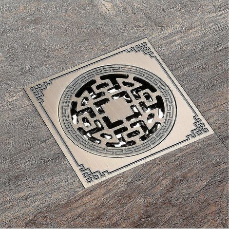 Bonde de douche carrée en laiton, 10 x 10 cm, inodore, style antique (1/5)