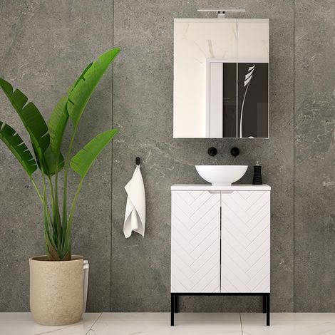 Badezimmer Komplett Set 2-teilig inkl. Waschtisch in weiß matt mit gefrästen Fronten ANGERA-140 (1/5)