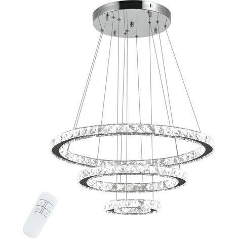 Suspension avec 3 anneaux réglables, lumières LED et cristaux, Ø60 x 110 cm (1/5)