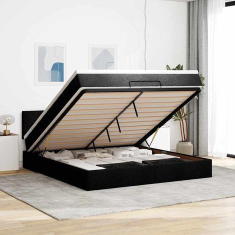 Cadre de lit ottoman avec matelas noir 160x200 cm tissu (1/5)