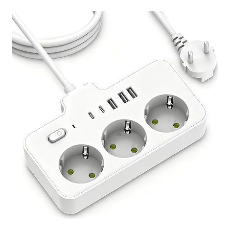 Extenseur de Prise Multiprise EU, 3 Prises + 5 Ports de Charge USB (2 USB-C), Adaptateur Électrique Rotatif avec Câble Court, Chargeur Mural Compact pour Voyage, Maison, Chambre d'étudiant (1/5)