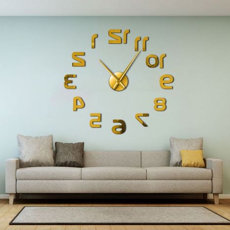 Or - 27'' Horloge murale numérique miroir 3D Grande Horloge Murale DIY Silencieuse Moderne Home Office Decor Cadeau (1/3)
