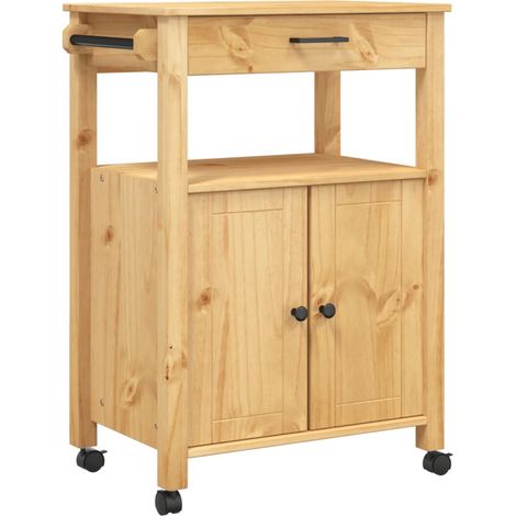 Desserte de cuisine en Pin massif Kitcha 60cm - 2 portes et 1 tiroir-Naturel (1/5)