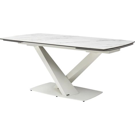 Tavolo da pranzo allun. 6-10px Vetro  Ceramica Metallo Effetto marmo Bianco - MALENA della Maison Céphy