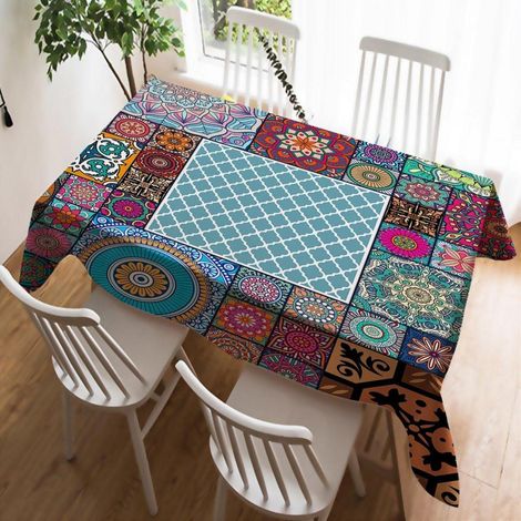 Nappe 140x180 cm, lavable, facile d'entretien, aspect lin, géométrie marocaine