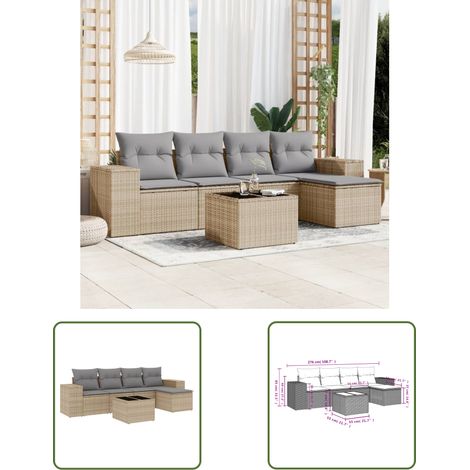 The Living Store 6-tlg. Garten-Sofagarnitur mit Kissen Beige Poly Rattan - Gartenmöbel Set - PE-Rattan Möbel - Outdoor Lounge - Esstisch Set - Balkonmöbel (1/3)