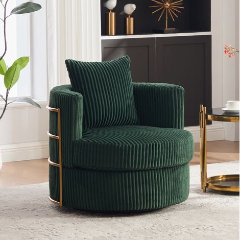 Sillón giratorio 360° en pana, con almacenaje bajo el asiento, verde oscuro, 150 kg OKMYHOME (1/5)