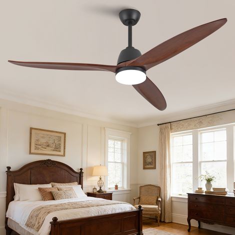 Ventilateur de plafond noir 152 cm (60 pouces), 3 couleurs lumineuses réglables, pales bois massif. Moteur CC réversible, mémoire, poignée. Élégant pour le salon. (1/5)