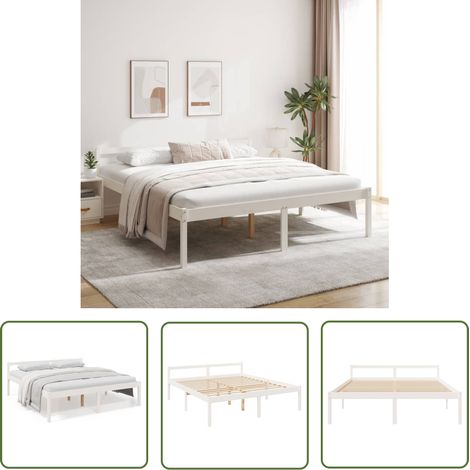 The Living Store Lit pour personne âgée sans matelas blanc 180x200 cm - Lit Senior - Lit Pour Personnes Âgées - Lit Haut - Lit Plateforme - Lit Bois (1/5)