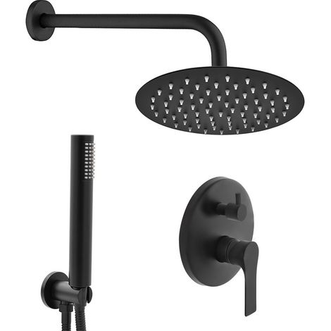Set doccia incasso nero opaco completo con soffione 25 cm e kit doccino (1/5)