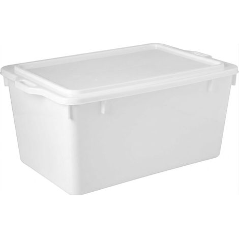 Contenitore Alimentare Professionale 100 Litri con Maniglie Bacinella cassa Grande Sovrapponibile Colore Bianco Semitrasparente 80x52x40 cm per Settore HoReCa e Catering per Alimenti Uso trasporto