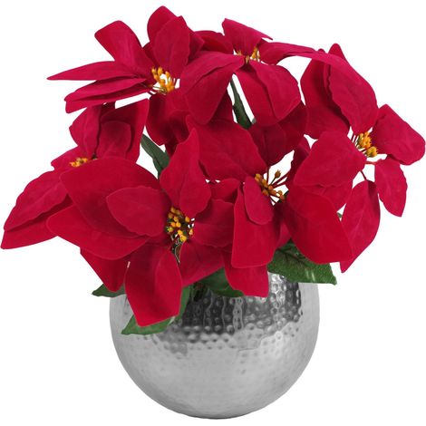 Artificial Christmas Red Poinsettia 40cm Silver Curved Planter (1/5)