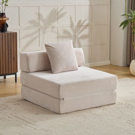 Sofá cama plegable convertible 2 en 1, reclinable y cama supletoria, de pana - Blanco (1/5)