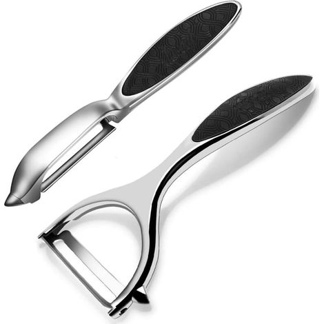 Pelapatate in 2 pezzi, acciaio inox, pelapatate a buccia morbida con lama curva e seghettata in acciaio inox, pelapatate, pelapatate