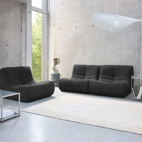 Lot de 3 fauteuils chauffeuses en bouclette texturée noir style contemporain 1 place (1/5)