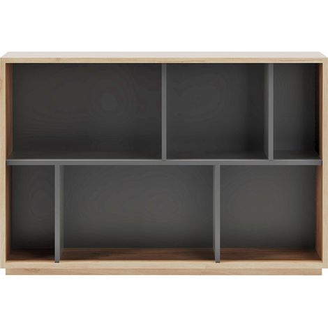 Meuble de rangement, collection NACK (547), bibliothèque étagère à 2 nivaux en mélamine.- chêne clair et graphite