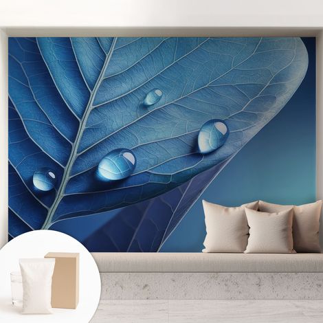 Newroom Tapete Dekorative Vliestapete mit Kleber Modern für Wohnzimmer Schlafzimmer  Blaues Blatt 208x146 cm