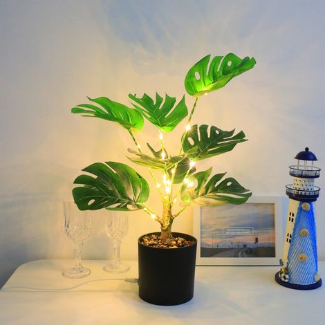 Faux palmier Monstera, plantes artificielles en pot , 24 lumières LED avec faux arbre alimenté par USB ,lampe de chevet,Lumières décoratives (1/5)