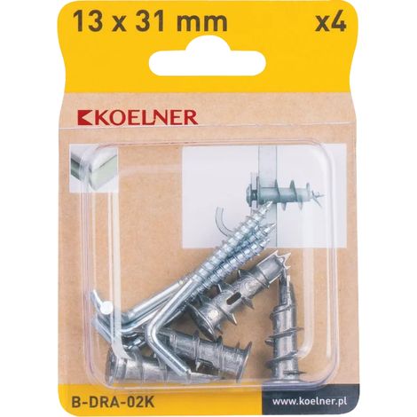 Tassello metallico per cartongesso 13x31 mm con gancio dritto - blister - 4 pezzi (1/3)