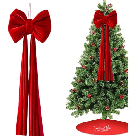 Nœud Géant pour Arbre De Noël Décorations en Velours Ornement Noeud De Pour Sapin De Noël Pour Extérieur Intérieur Clôture Devant Escalier Arrière-Plan Maison Fête (1/5)